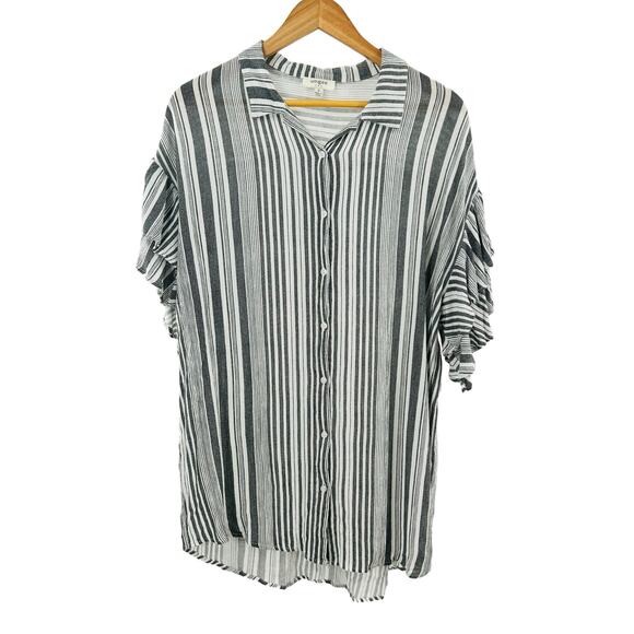 Umgee Tops - Umgee Grey White Flowy Flutter Sleeve Oversized Top Dress Size Small